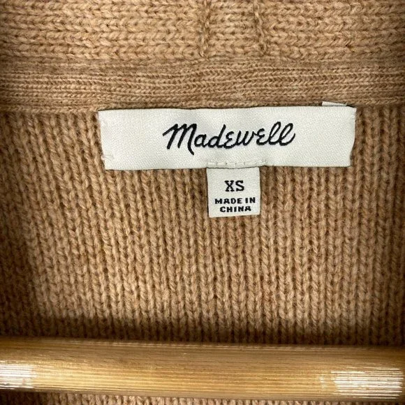 Madewell Womens Camel Beige Rivington Soft Merino Wool Coat Sweater Size XS - Picture 5 of 6